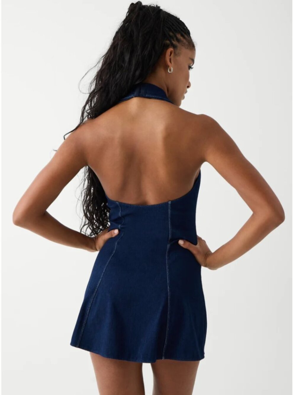 Frankies Bikinis Moonlight Denim Halter Mini Dress M NWT - Picture 2 of 11